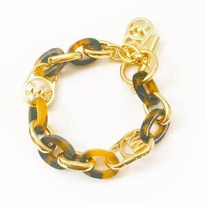 Michael Kors Gold Tone & Amber Resin Link Chain Bracelet